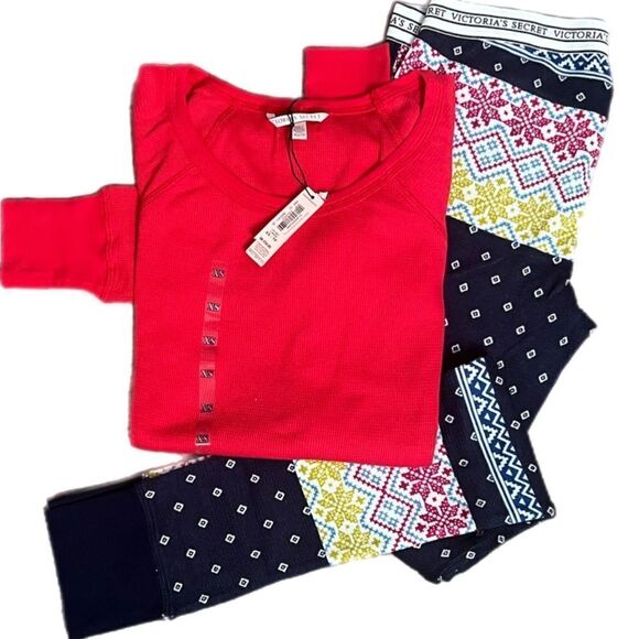 Victoria’s Secret fireside Cozy thermal Patchwork pants pajama set - Picture 1 of 4